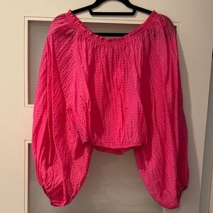 Free People Hot Pink Oversized Balloon Sleeve Blouse Size XS